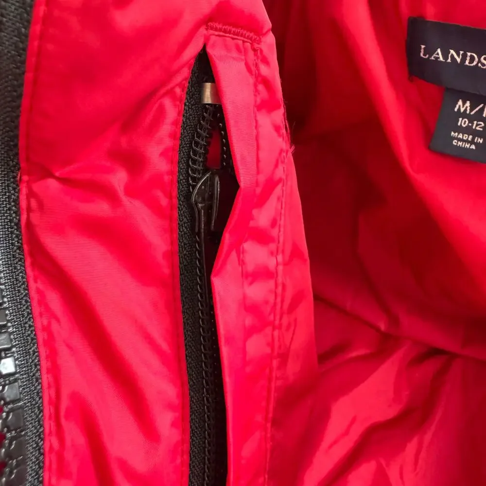 Lands' End Womens Down Feather Puffer Coat Jacket Size M P Winter Outdoor Red